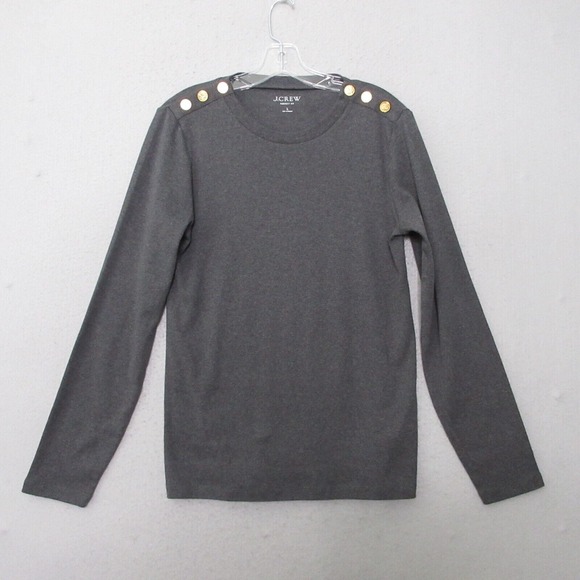 J Crew Perfect Fit T Shirt Women Large‎ Gray Gold Lion Button Crewneck Capsule - Picture 1 of 11